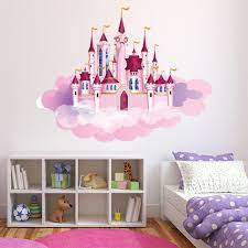 Pink Princess Castle Clouds Wall Sticker