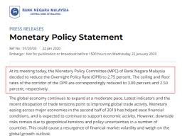 The overnight policy rate (opr) is the minimum interest rate at which banks lend money to each other. 2020 Bank Negara Malaysia Cuts Opr To 2 75