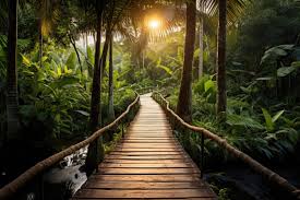 wooden path in tropical forest free