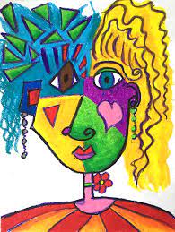 While picasso's style continued to evolve further, our project for today is to create a cubist inspired portrait. Picasso Faces On White Paper Portrait Drawing In Oil Pastel Art Lesson Christian Art Lessons
