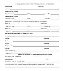Daycare Emergency Contact Form Template Childs Emergency Contact And