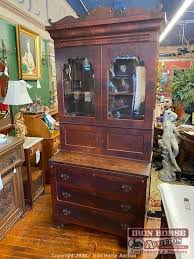 Not all secretary desks are tall and robust. Iron Horse Auction Auction Day 2 Antiques Furniture Store Displays And Much More Item Secretary Desk With Glass Display Cabinet