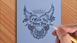 beautiful drawing of i love mom dad