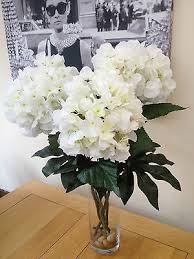 5 heads large peony arrangement in clear glass vase with faux water bouquet height : Large Artificial Flowers Arrangement White Hydrangeas In Tall Vase With Water 73 00 Picclick Uk