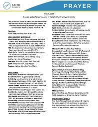 prayer sheet july 10 faith church