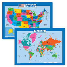 World Map And Usa For Kids 2 Poster Set Laminated Wall Chart Of United States 18 689849221038 Ebay