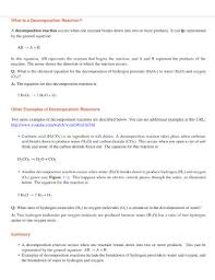 Decomposition Reaction Examples Pdf