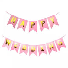Happy Wedding Banner Pink Flowers Each Word Banner 12 Banners With Ribbon