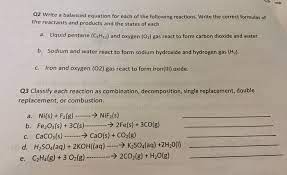 Solved Q2 Write A Balanced Equation For