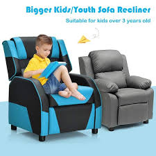 Gymax Gaming Recliner Sofa Pu Leather Armchair For Kids Youth W Blue