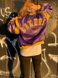 Shop the top 25 most popular 1 at the best prices! Los Angeles Lakers Satin Bomber Jacket Snap Buttons Basketball As Is Boardwalk Vintage