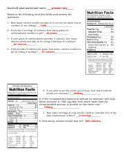 nutrition label worksheet