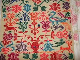 Find patterns for kids, adults, and home. Vintage Mexican Bold Color Cross Stitch Flowers Fruit And Animals Rug 420916803