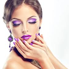 fashionable model with violet makeup