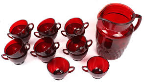 Ruby Red Depression Glass Tea Set