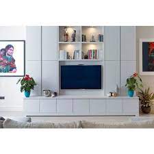 White Plywood Living Room Tv Wall Unit