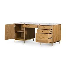 The becker office desk is undeniably cool with its ashy gray wood tone, natural italian carrara marble top, and dual drawers that offer up ample storage space for your office necessities. Executive Desk White Marble Top