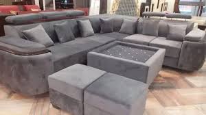 grey wood l shape 7 seater sofa set