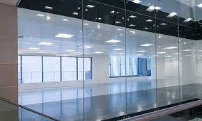 a glass partition wall or glass panels