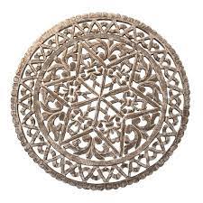 White Round Wooden Carved Wall Art