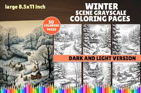winter scene grayscale coloring book