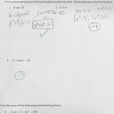 solved find a polynomial equation that