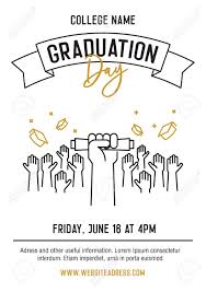 Graduation Ceremony Party Invitation Card With Hands Raised Throwing