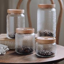 Textured Glass Jars With Wooden Lid