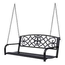 Outsunny Steel Hanging Porch Swing Fleur De Lis Design Outdoor Swing Seat Bench
