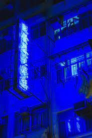 sign neon blue and building hd 4k wallpaper