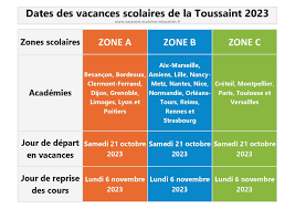 Vacances de la Toussaint 2023 | Calendrier scolaire 2023-2024 | Zones  académiques A, B, C, Corse et DOM-TOM