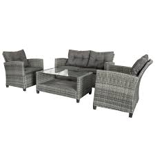 Outsunny 4 Piece Outdoor Patio Rattan Furniture Set With 2 Chairs Sofa Grey Gray