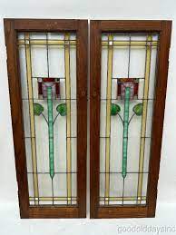 Pair Of Antique 1920s Stained Leaded