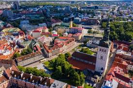 amazing aerial drone shot of old town