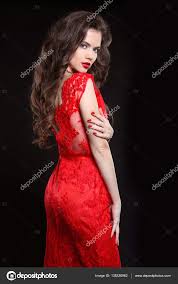 beautiful y woman posing in red
