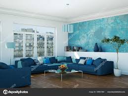 moderne lys stue indretning med blå
