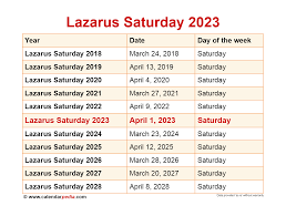 When is Lazarus Saturday 2023?