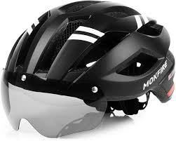 Amazon Com Mokfire Adult Bike Helmet With Magnetic Goggles And Rechargeable Usb Light Adjustable Bicycle Helmet For Men Women Road Mountain Cycling 21 65 24 41 Inches Black Sports Outdoors