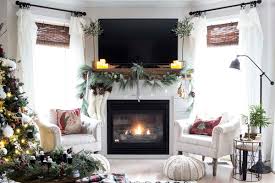 a mantel with a tv above it for christmas