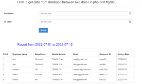 database between two dates in php