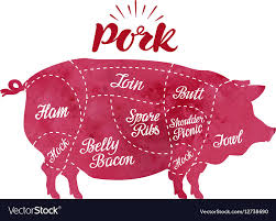 Diagram Cutting Pig Meat Butcher Shop Pork