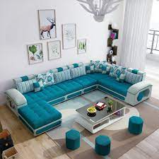 6 seater velvet italian u shaped sofa