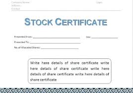 Stock Certificate Template Word Corporate Private Company