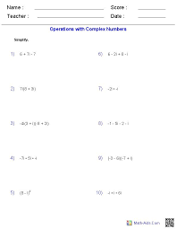 Algebra 2 Worksheets Complex Numbers