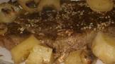 beef rib eye roast with potatoes  mushrooms and pan gravy