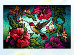 Faux Stained Glass Hummingbird Window
