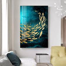 Gold Fish Painting Turquoise Framed