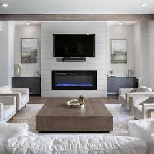 Boyel Living Black 42 In Wall Mounted Recessed Electric Fireplace With Logs And Crystals Remote 1500 750 Watt Black 40 In