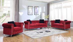 red fabric sofa set 3pcs w acrylic legs