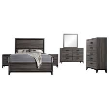 Maybe you would like to learn more about one of these? Asheville 6 Piece Bedroom Set King Gray Wood Modern Panel Bed Dresser Mirror Chest 2 Nightstands Walmart Com Walmart Com